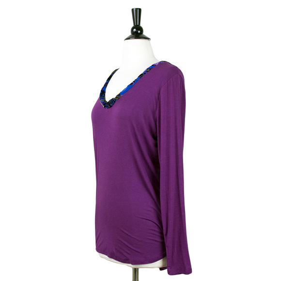ARATTA | Purple Silk Trim Jersey Knit Top - Picture 2 of 3